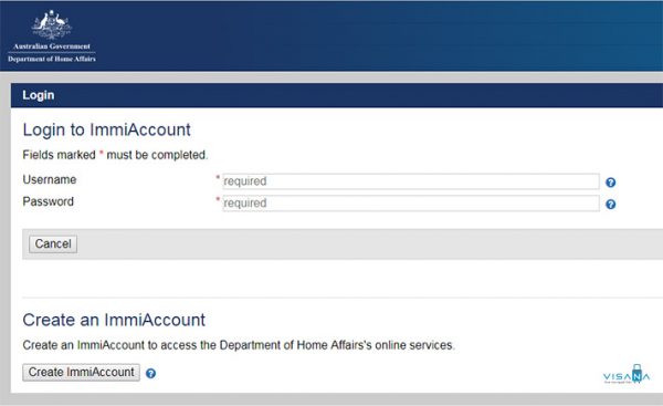 form đăng nhập xin visa úc online