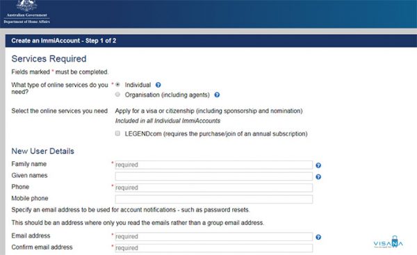 form đăng ký xin visa úc online